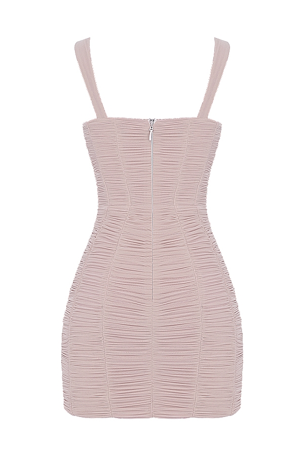 minikleid aus gerafftem mesh mit kristallbesatz