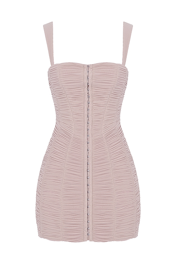 minikleid aus gerafftem mesh mit kristallbesatz