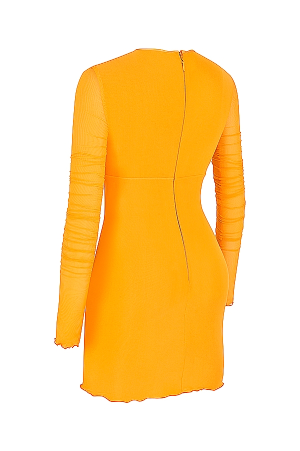 orangefarbenes minikleid mit raffungen langen Ärmeln und cut-outs