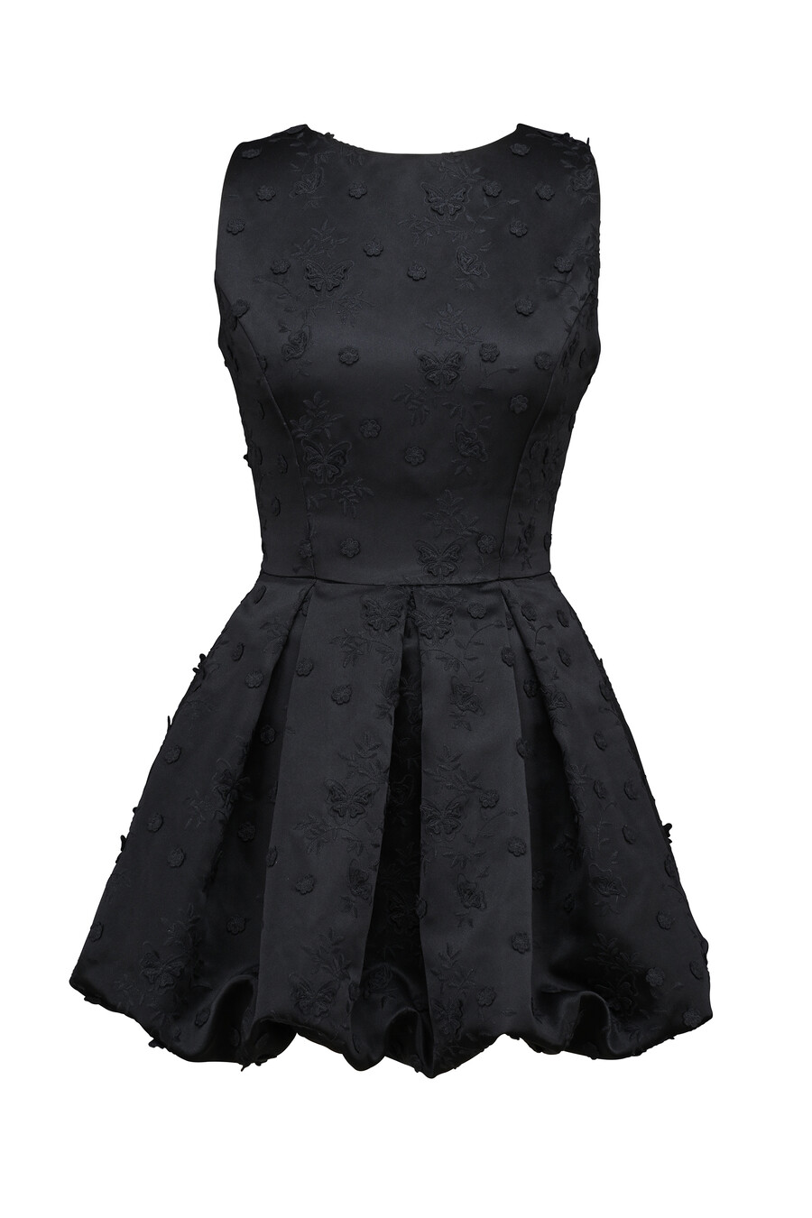 schwarzes rückenfreies besticktes mini-puffballkleid