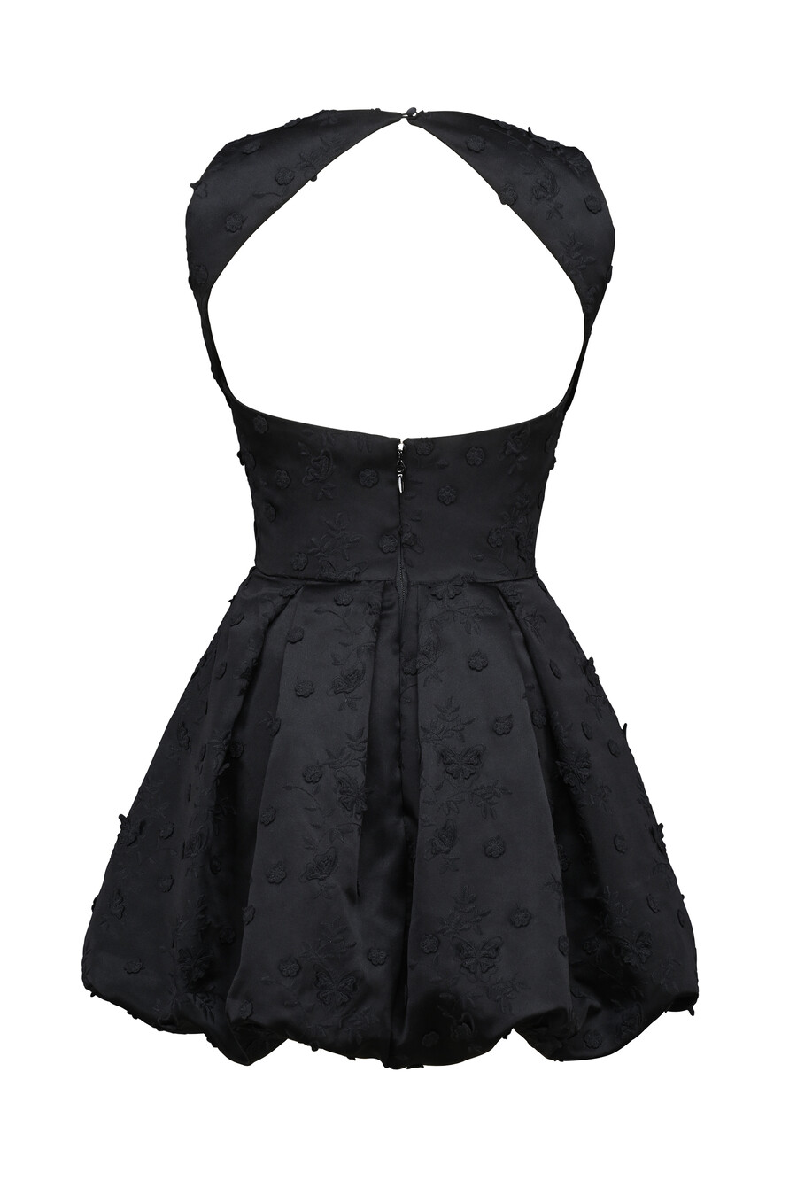 schwarzes rückenfreies besticktes mini-puffballkleid