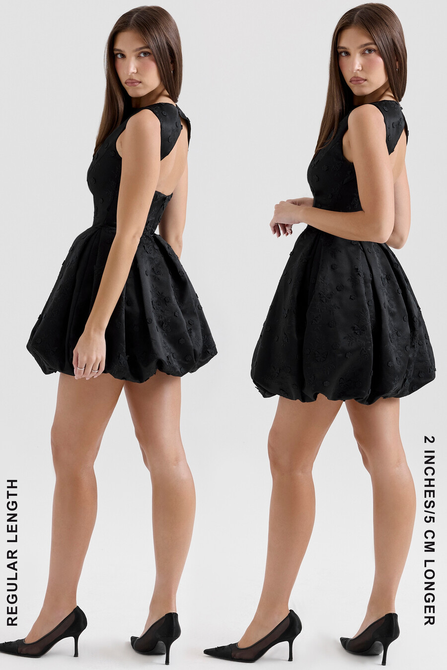 schwarzes rückenfreies besticktes mini-puffballkleid