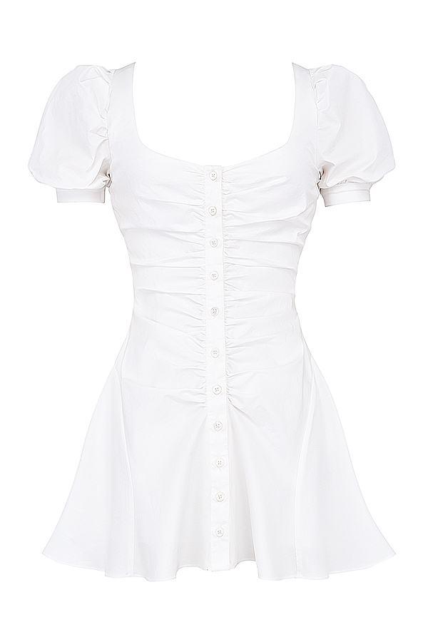weißes minikleid mit puffärmeln