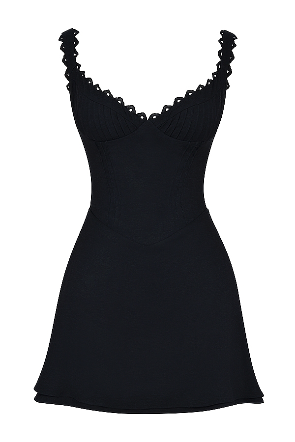 schwarzes minikleid mit abnähern