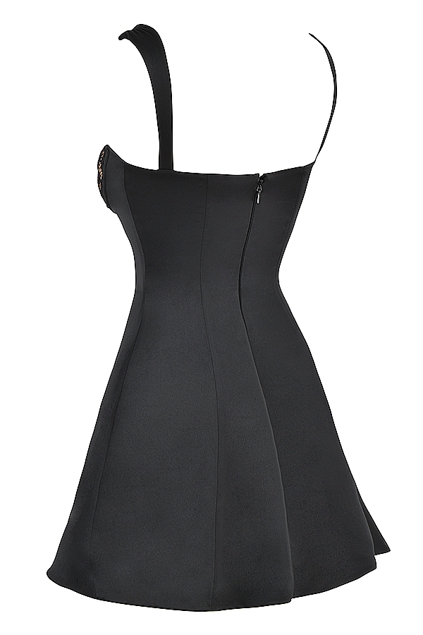 schwarzes minikleid aus satin und spitze