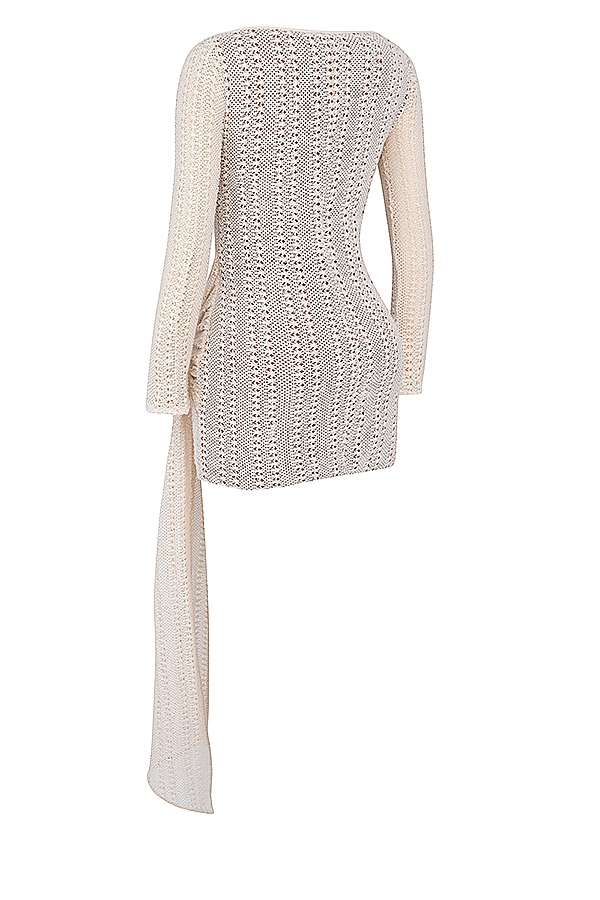 kleid aus natürlichem strick mit schnürung