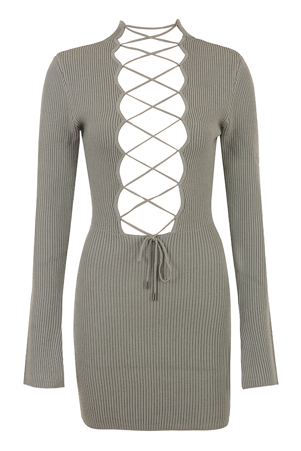 artischocken-strickkleid mit schnürung