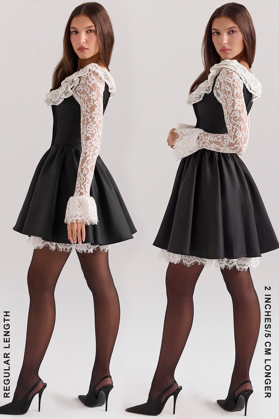 schwarzes minikleid aus spitze mit rüschen