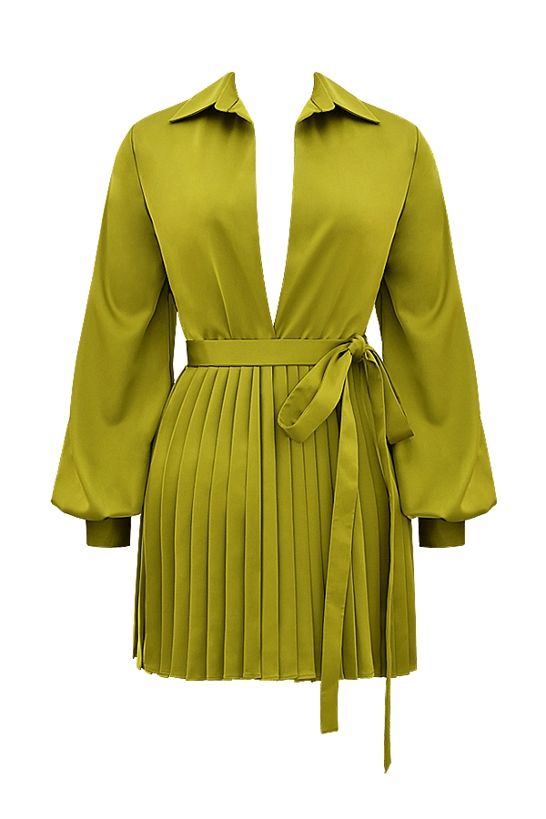 chartreuse faltenhemdkleid