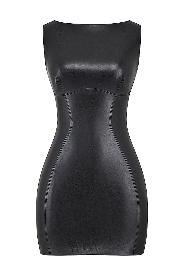 schwarzes minikleid aus veganem leder