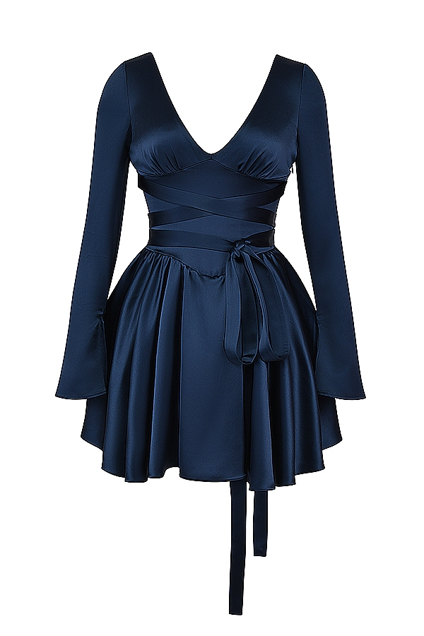 marineblaues minikleid mit tiefem ausschnitt