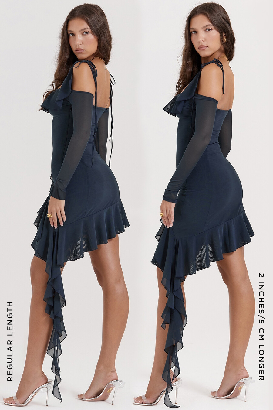 französisches marineblaues rüschen-minikleid