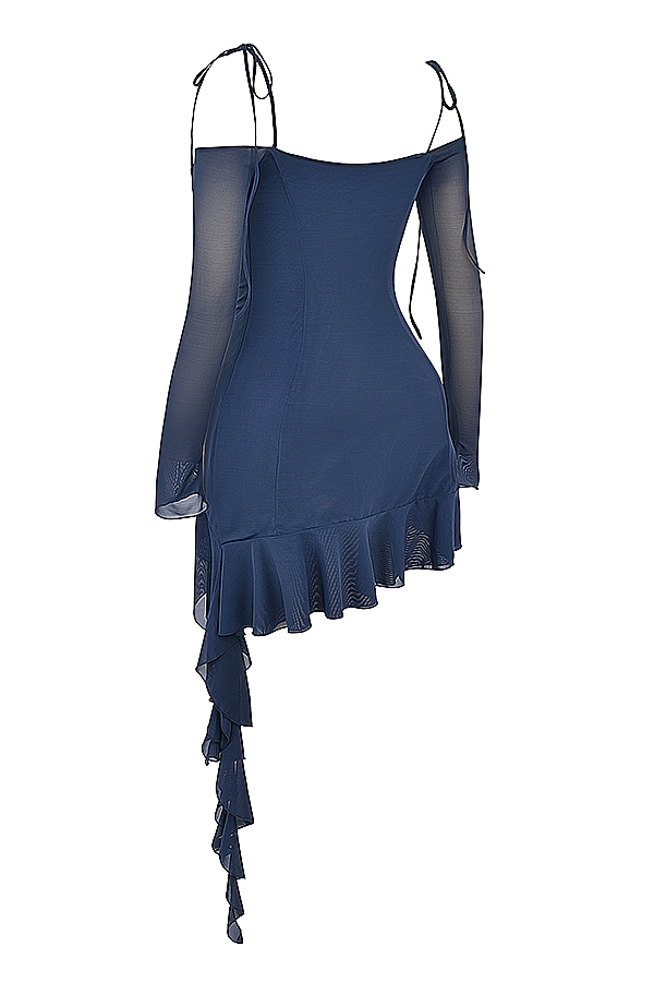 französisches marineblaues rüschen-minikleid