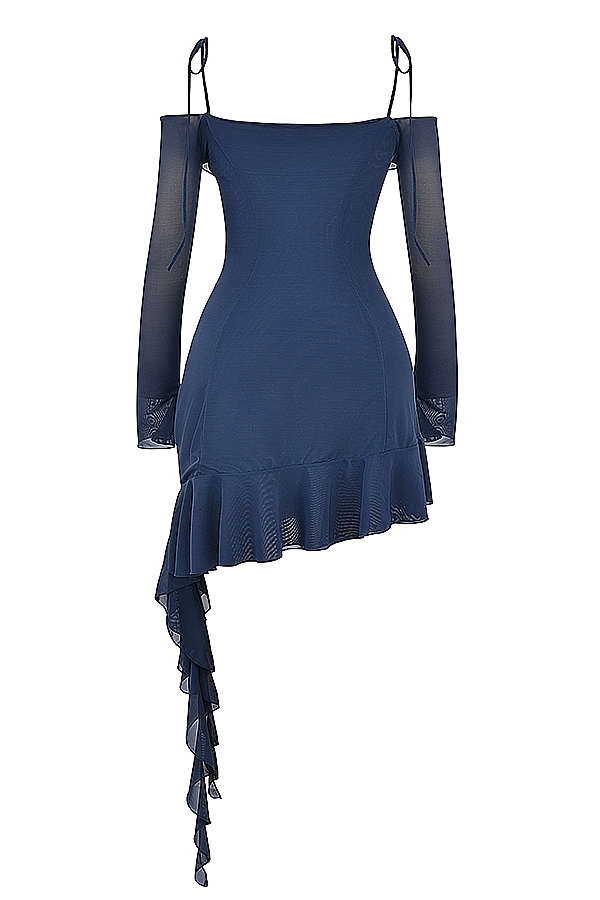 französisches marineblaues rüschen-minikleid