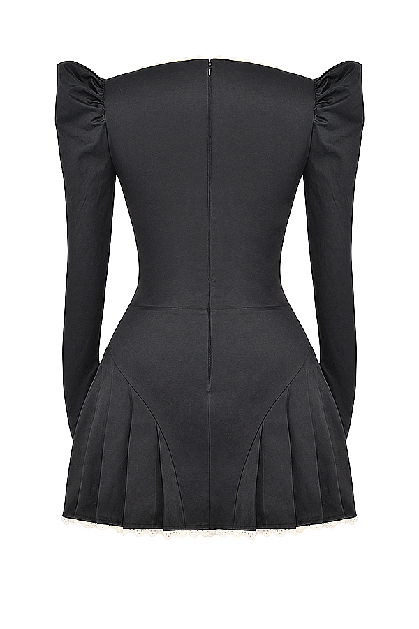 schwarzes und cremefarbenes plissiertes minikleid