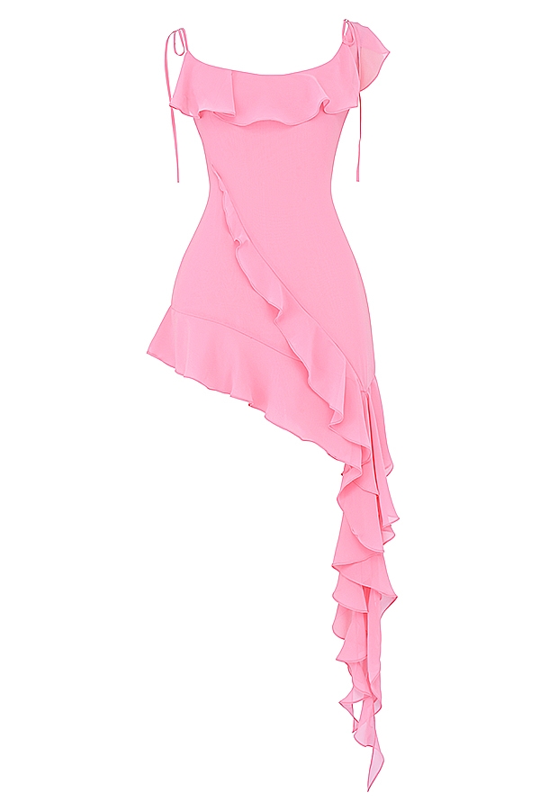 französisches rosa rüschen-minikleid