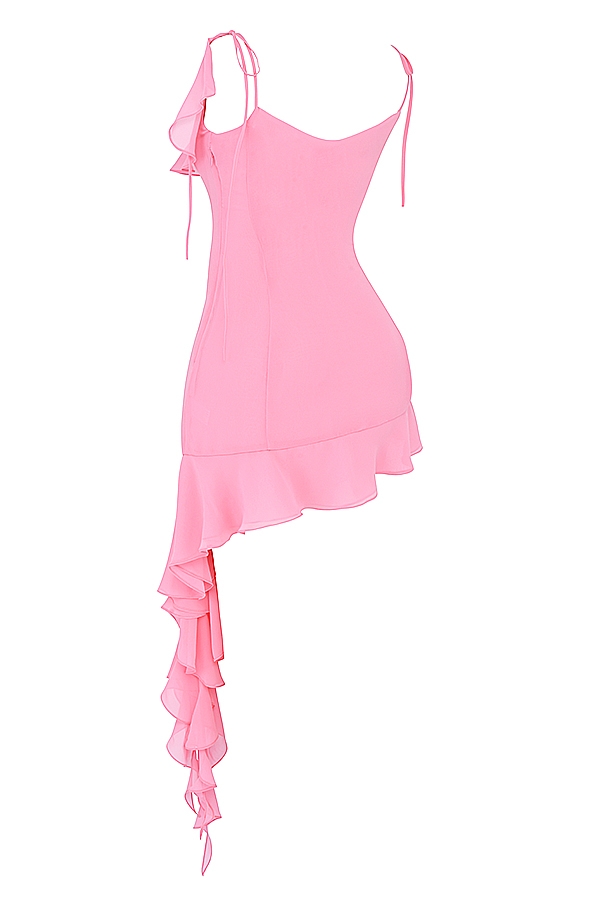 französisches rosa rüschen-minikleid