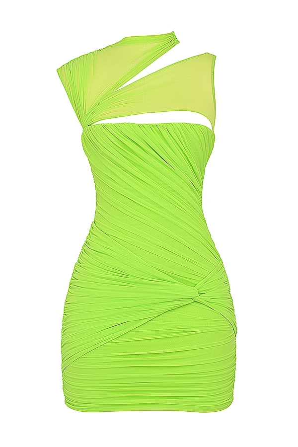 neongrünes gerafftes minikleid