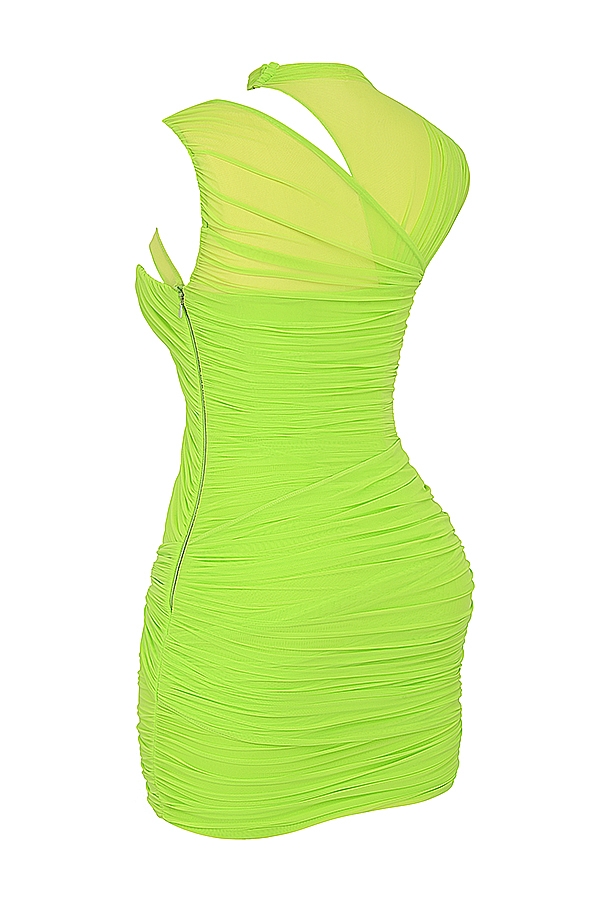 neongrünes gerafftes minikleid