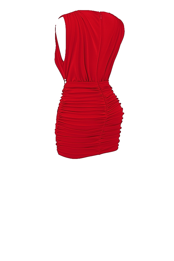 kirschrotes minikleid mit raffungen