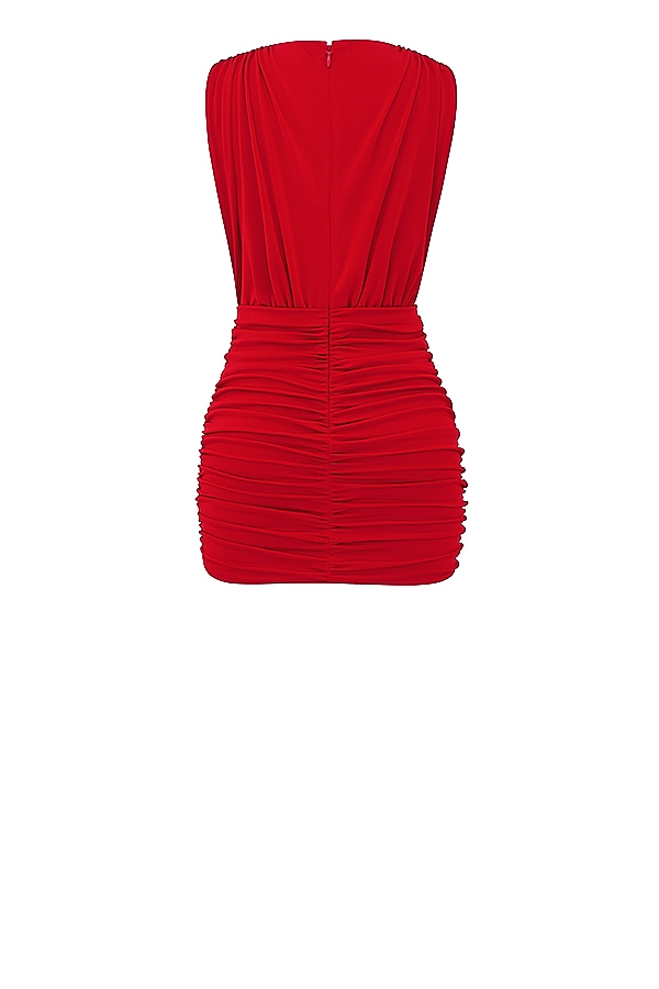kirschrotes minikleid mit raffungen