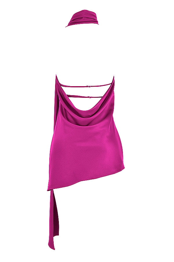 pinkes kleid mit asymmetrischem wickelausschnitt
