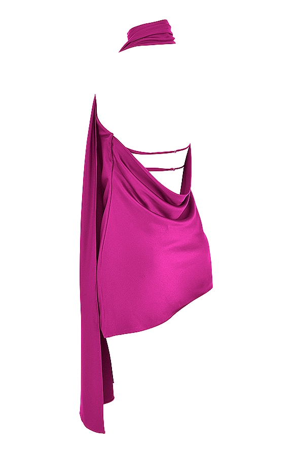 pinkes kleid mit asymmetrischem wickelausschnitt
