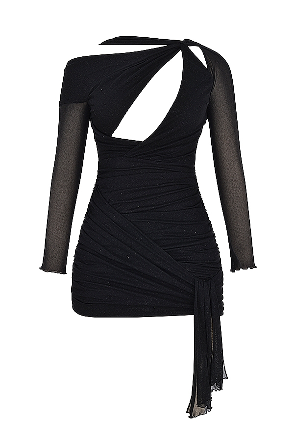 schwarzes glitzer-minikleid mit cut-outs