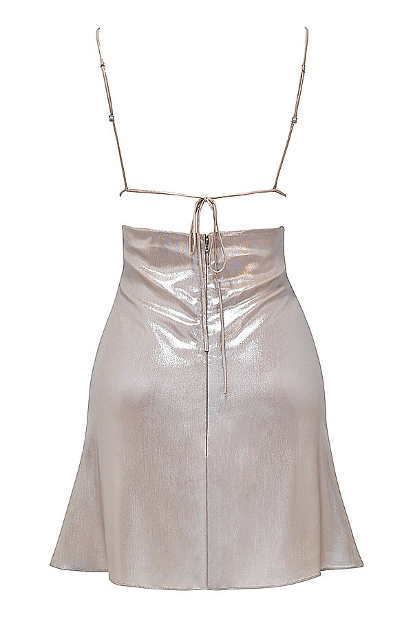 beiges schimmerndes minikleid