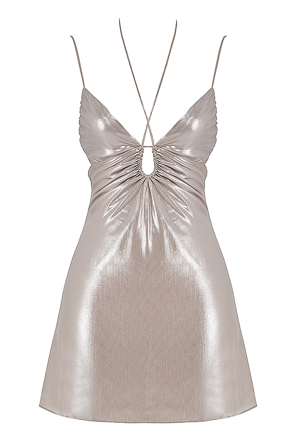 beiges schimmerndes minikleid