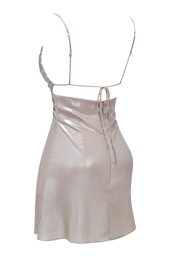 beiges schimmerndes minikleid