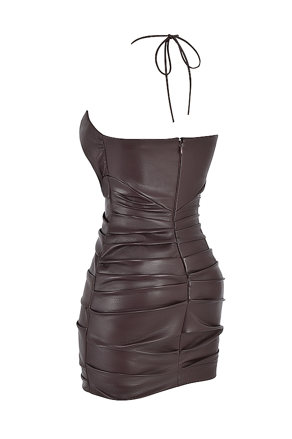 minikleid aus veganem leder in bitterschokoladenbraun