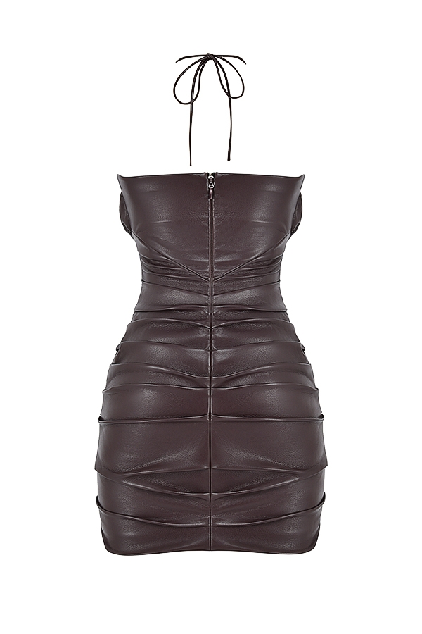 minikleid aus veganem leder in bitterschokoladenbraun
