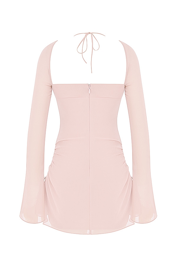 minikleid aus pinkfarbenem chiffon mit cut-out und neckholder