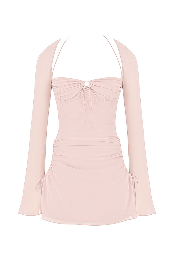 minikleid aus pinkfarbenem chiffon mit cut-out und neckholder