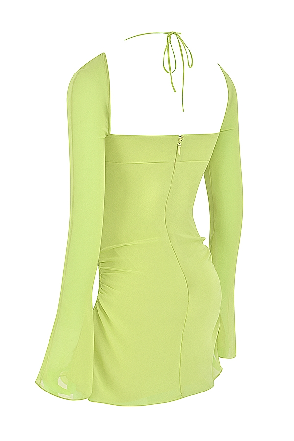 limettengrünes chiffon-halter-minikleid