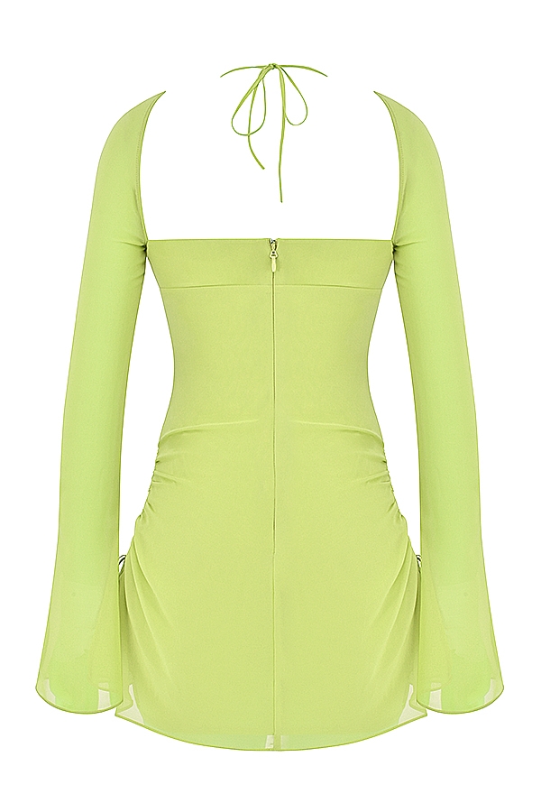 limettengrünes chiffon-halter-minikleid