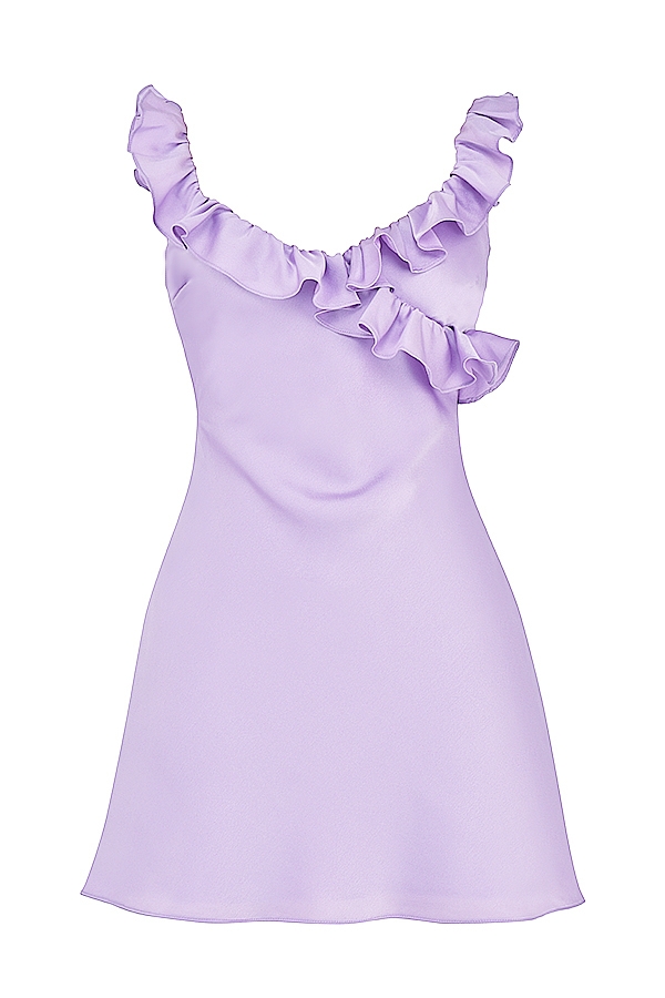 orchideenfarbenes minikleid aus satin mit rüschen