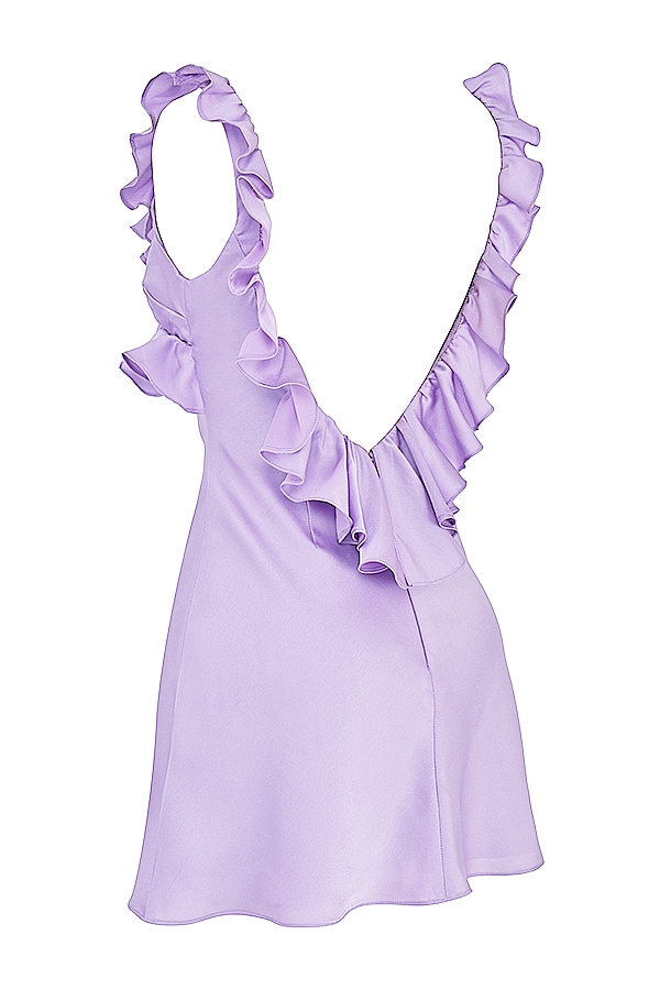 orchideenfarbenes minikleid aus satin mit rüschen