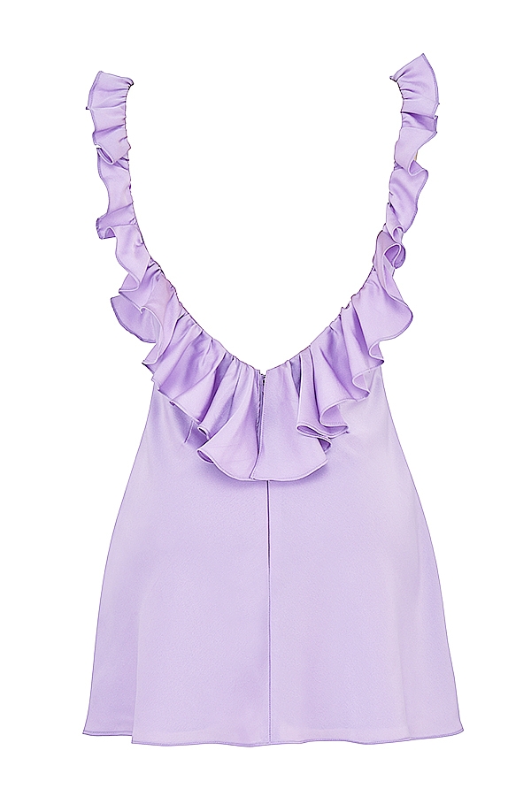 orchideenfarbenes minikleid aus satin mit rüschen