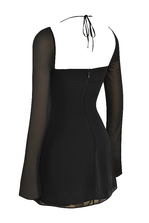 schwarzes chiffon-halter-minikleid