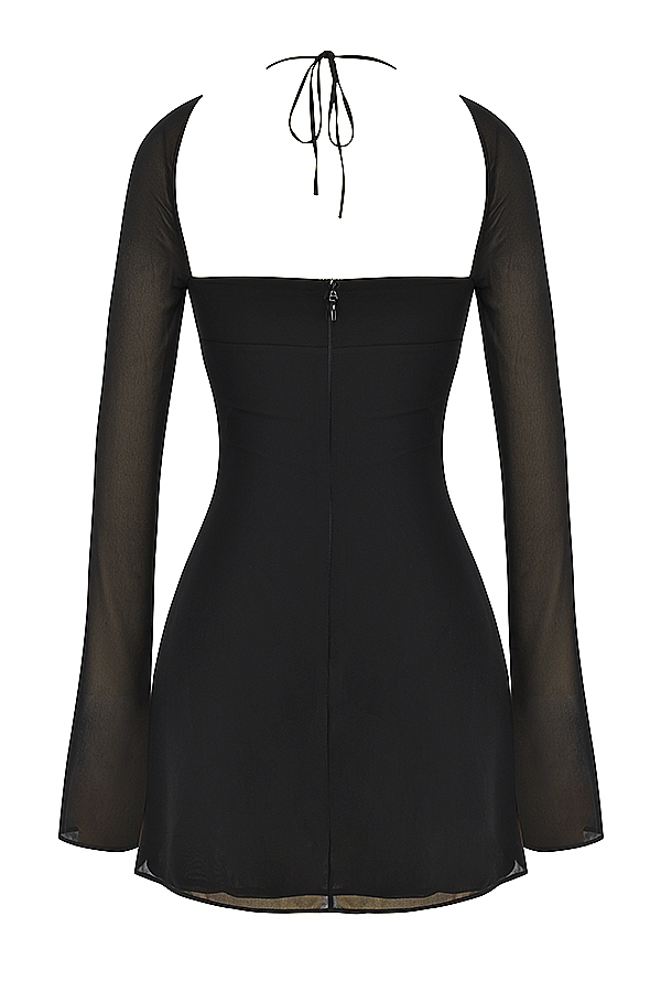 schwarzes chiffon-halter-minikleid