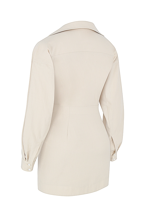 beigefarbenes leinenhemdkleid mit cut-outs