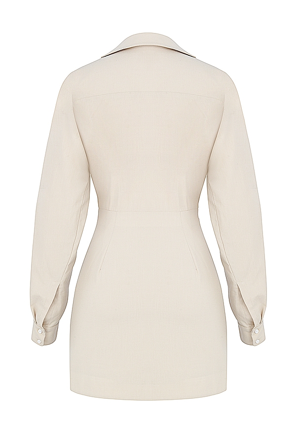 beigefarbenes leinenhemdkleid mit cut-outs