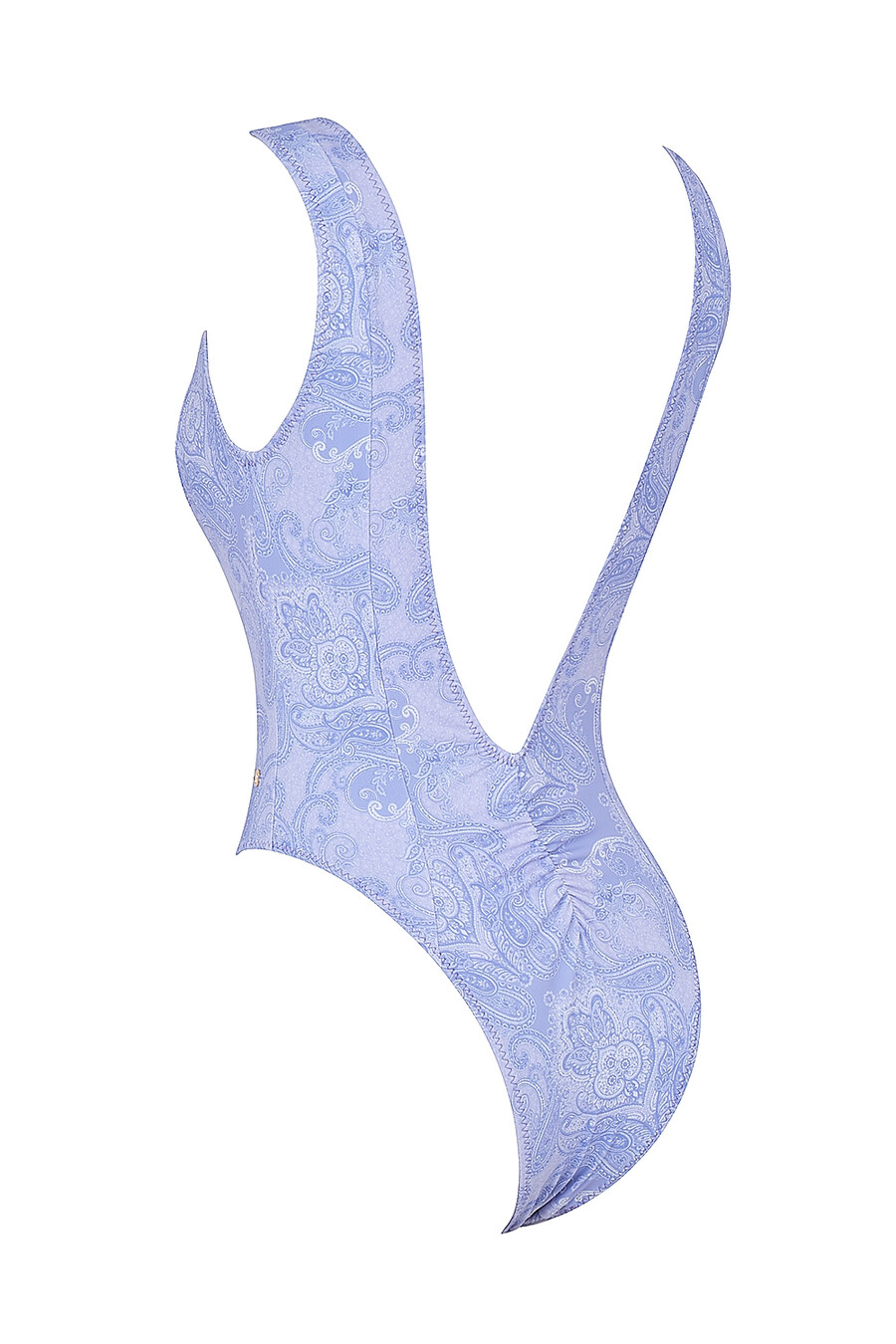 lavendelfarbener badeanzug mit paisley-muster und tiefem ausschnitt