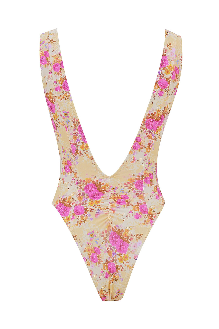 badeanzug mit blumenmuster und tiefem ausschnitt