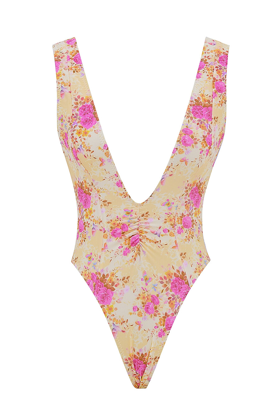 badeanzug mit blumenmuster und tiefem ausschnitt