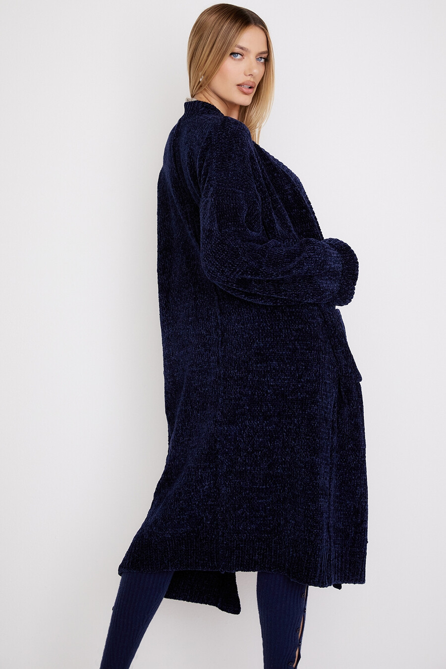 lässiger cardigan aus marineblauem chenille