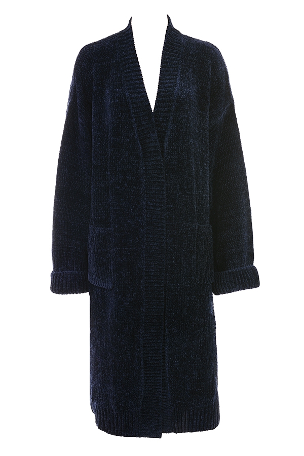 lässiger cardigan aus marineblauem chenille