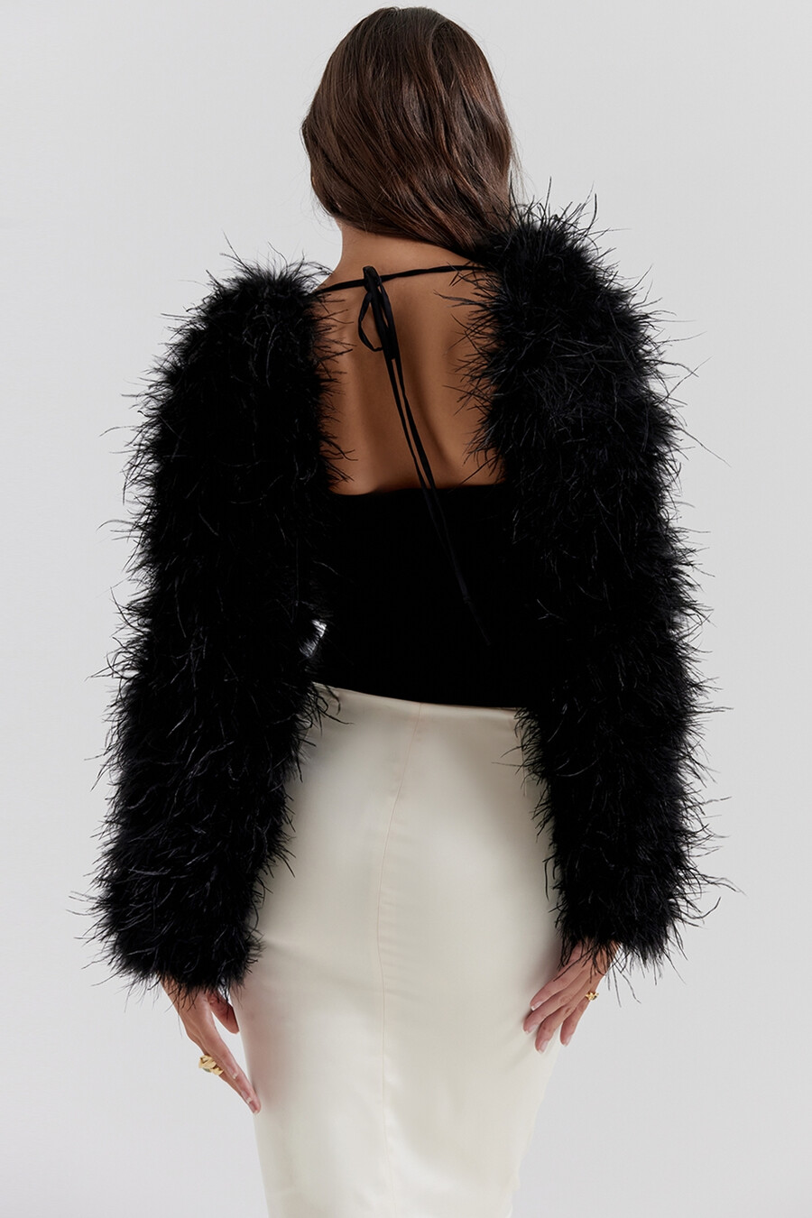 schwarze marabou-Ärmeljacke